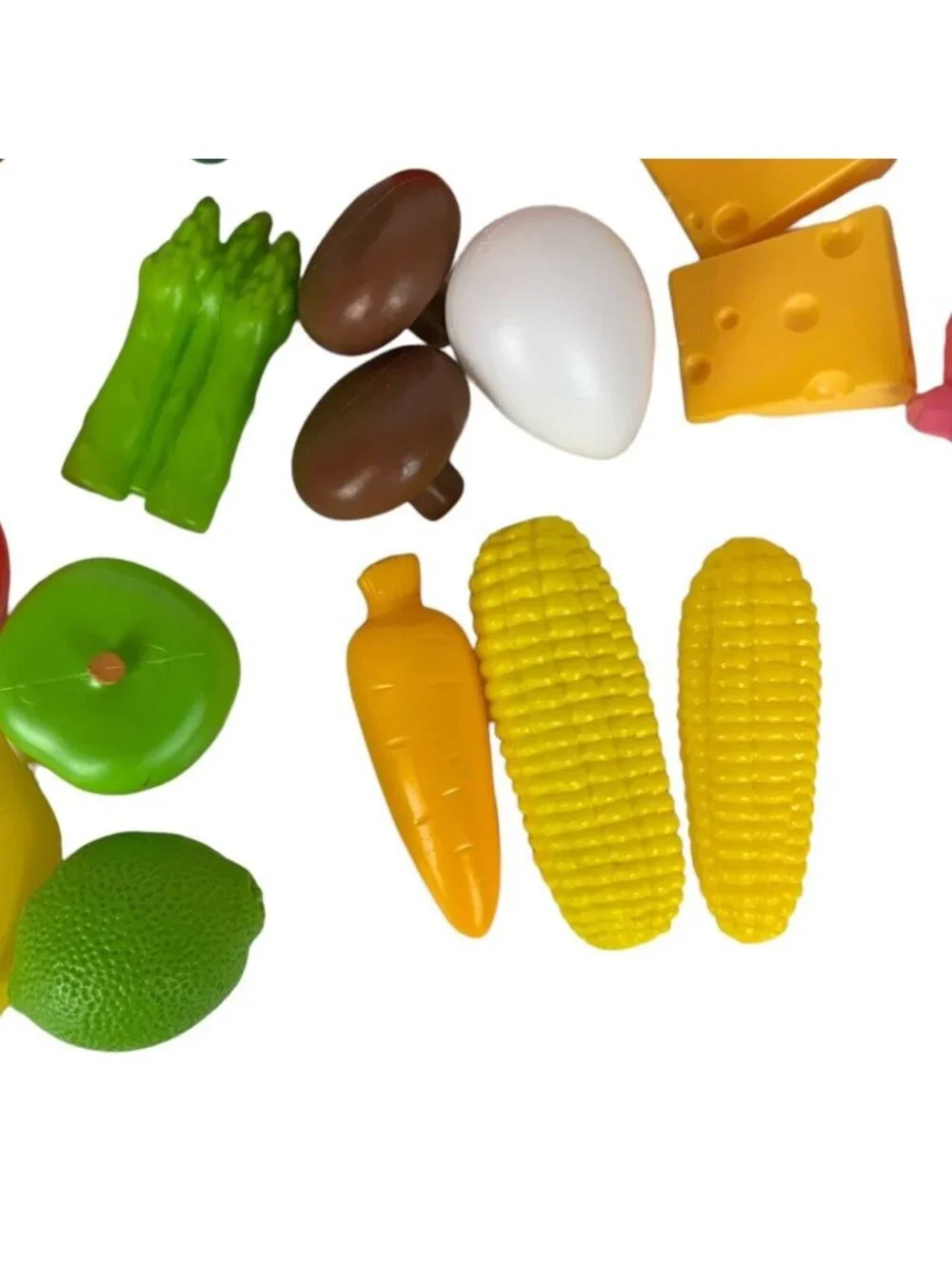 Plastic Play Food Set 35 Pieces Fruits Vegetables Cheese Bread Desserts Kitchen